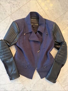BCBGMaxAzria Boe Denim/Leather Moto Jacket NWOT